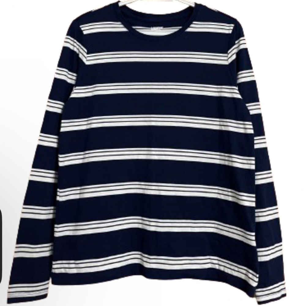Lands' End Women’s Navy & Whit Stripe Long Sleeve Casual Tee Sz- S